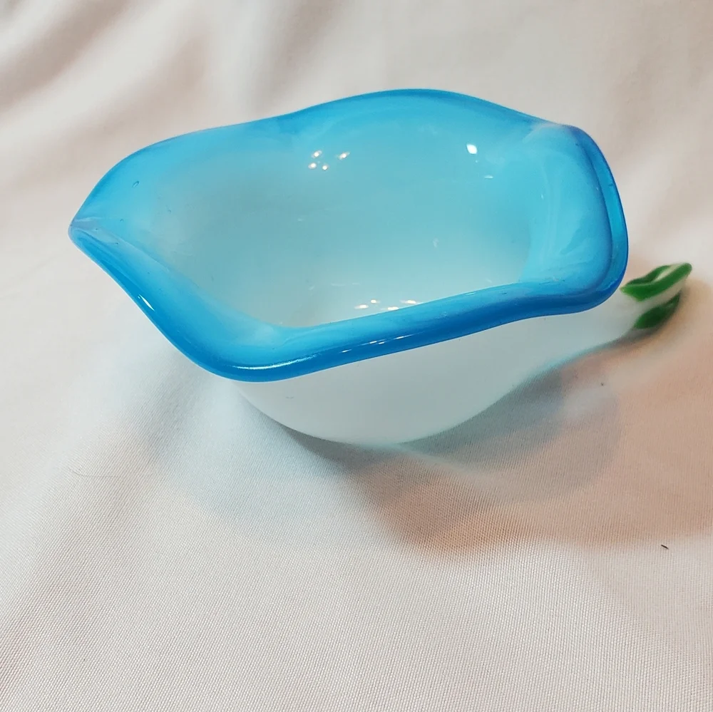 Murano Style Vtg Art Glass Hand Blown Flower Trinket Bowl Paperweight Retro